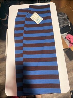 LuLaRoe Blue and Brown Striped Pencil Skirt